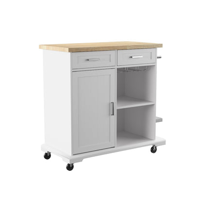 Warkin Rolling Kitchen Island Storage in White Color