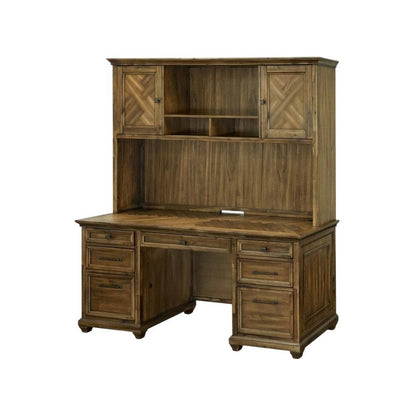 Wood Hutch with Doors, Fully Assembled Brown Storage Cabinet for Home