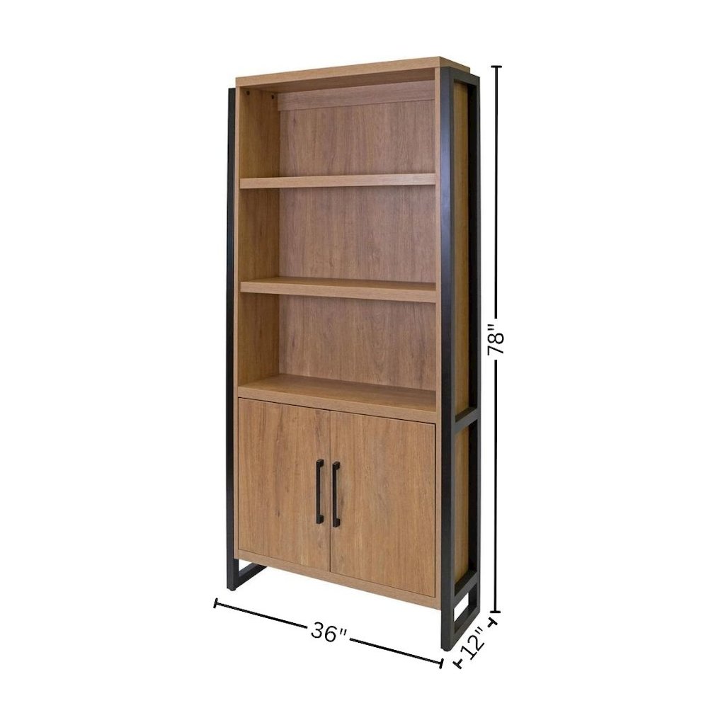 Wood Laminate Bookcase with Doors, 3 Adjustable Shelves, Fixed Shelf