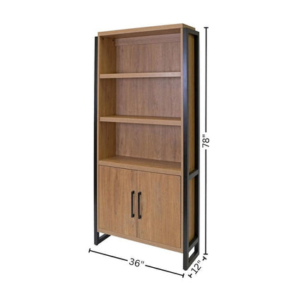 Wood Laminate Bookcase with Doors, 3 Adjustable Shelves, Fixed Shelf