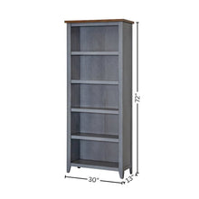Farmhouse Open Wood Bookcase, 3 Adjustable Shelves, 1 Fixed Shelf, Blue
