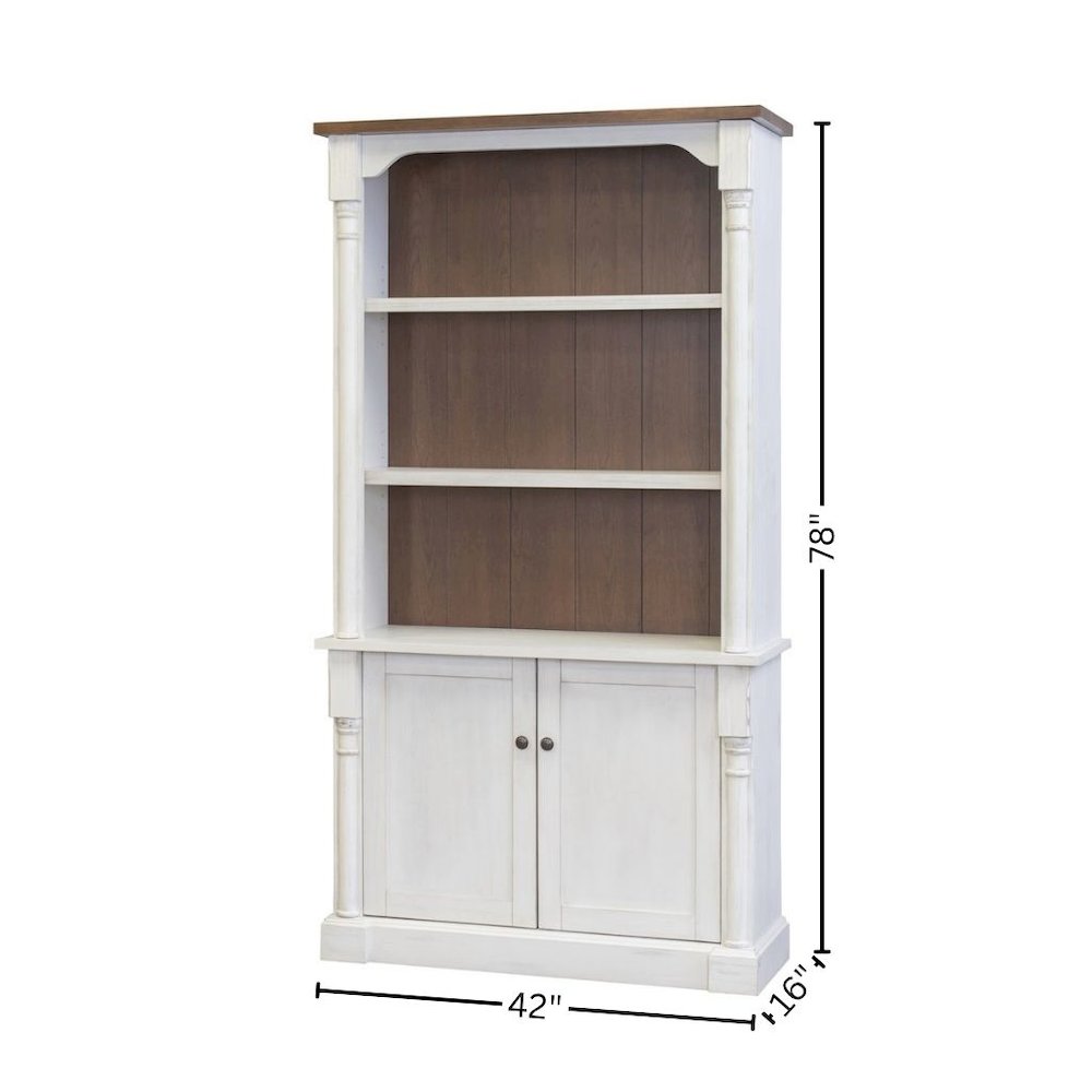 Rustic Wood Bookcase With Doors, 3 Adjustable Shelves, Fixed Shelf, White/Cherry