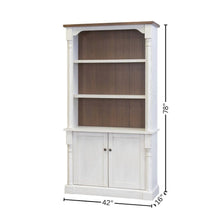 Rustic Wood Bookcase With Doors, 3 Adjustable Shelves, Fixed Shelf, White/Cherry