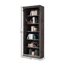 8-Foot Tall Wood Bookcase, 5 Adjustable Shelves, Ringed Steel Frame, Gray Wood