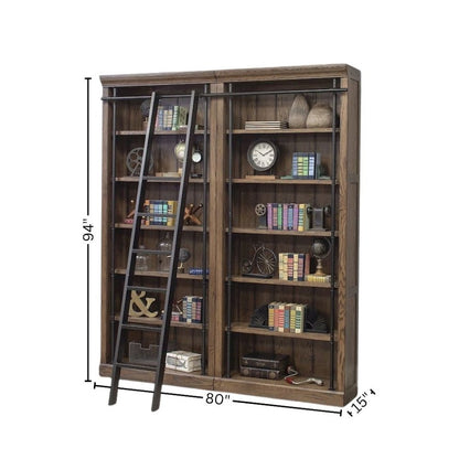 8-Foot Tall Bookcase Wall & Ladder, 5 Adjustable Shelves, Brown
