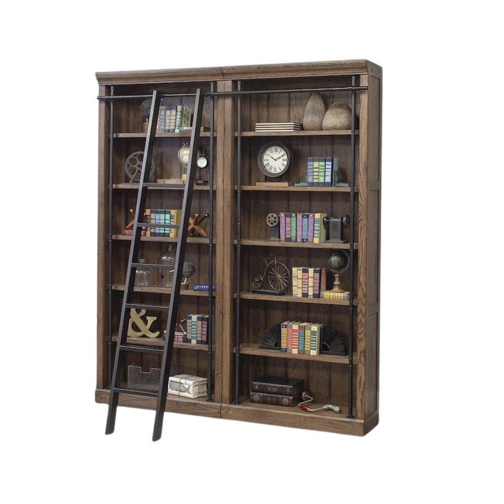 8-Foot Tall Bookcase Wall & Ladder, 5 Adjustable Shelves, Brown