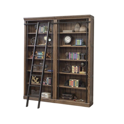 8-Foot Tall Bookcase Wall & Ladder, 5 Adjustable Shelves, Brown