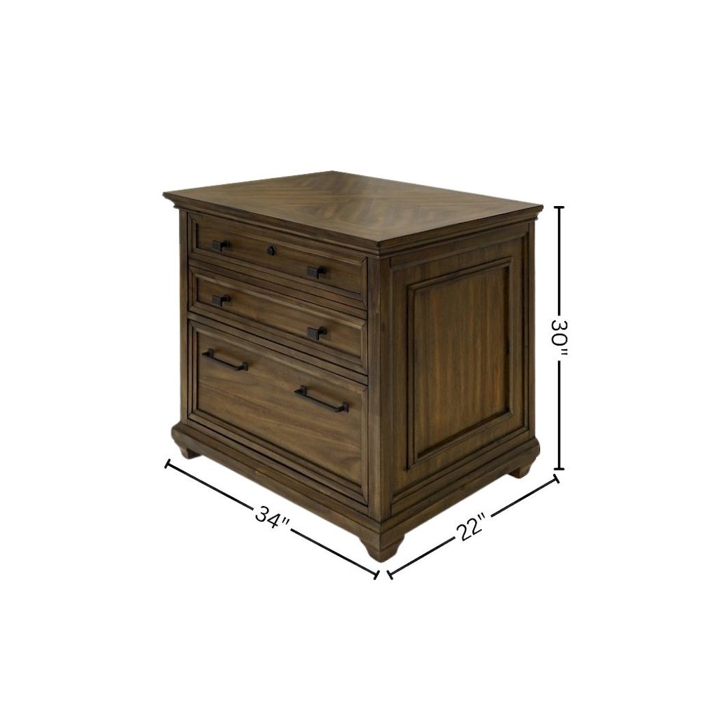 Lateral File Cabinet, 1 Locking File, 1 Utility Drawer, Fully Assembled, Brown