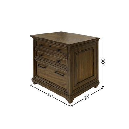 Lateral File Cabinet, 1 Locking File, 1 Utility Drawer, Fully Assembled, Brown