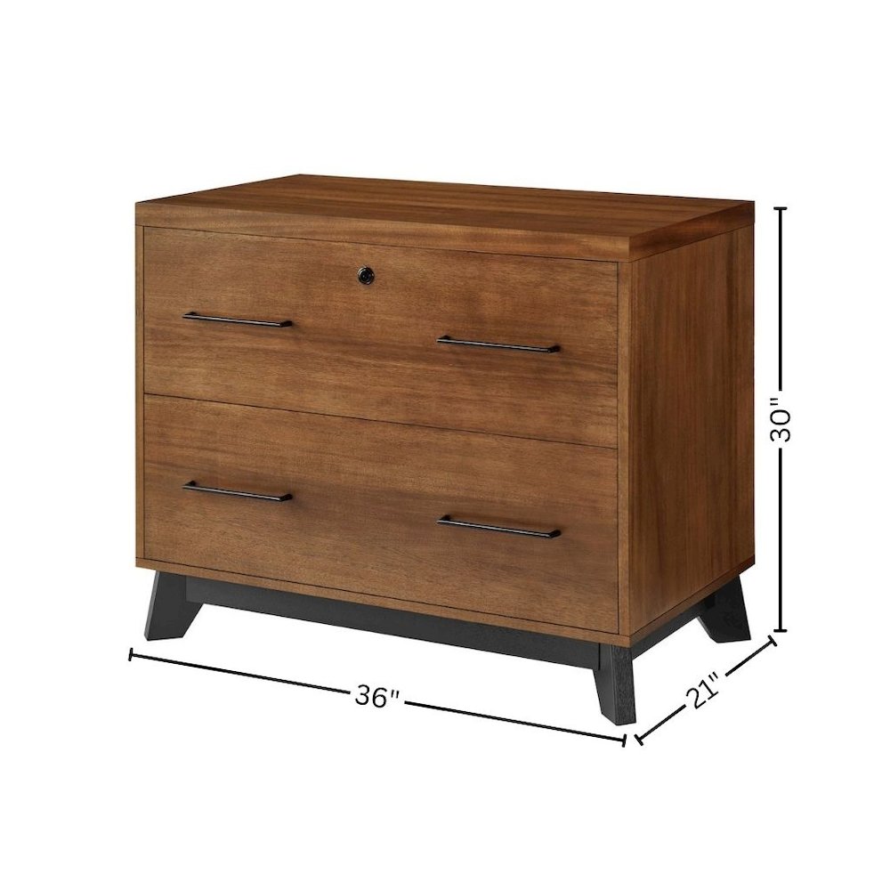 Wood Lateral File Cabinet, 2 File Drawers, Fully Assembled, Brown Finish