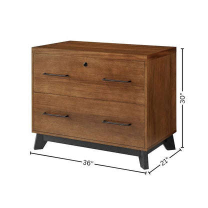 Wood Lateral File Cabinet, 2 File Drawers, Fully Assembled, Brown Finish