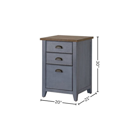 Three Drawer Wood File Cabinet, 1 Letter-Size File, 2 Utility, Blue