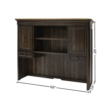 Executive Desk Hutch with Wood Doors, Adjustable Shelves, Brown
