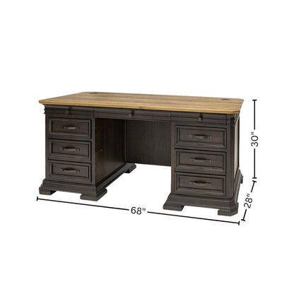 Double Pedestal Executive Desk, 7 Drawers, Locking File, Brown