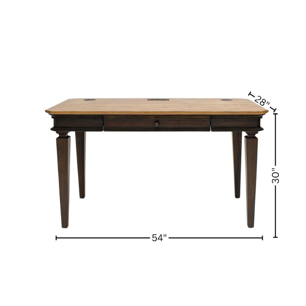 Executive Writing Desk, Power Center, Solid Wood Plank Tops, Brown