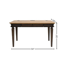 Executive Writing Desk, Power Center, Solid Wood Plank Tops, Brown