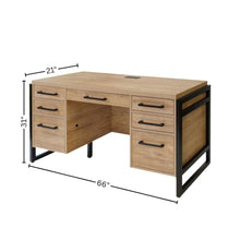 Wood Laminate Office Desk, 7 Drawers, 2 Locking File, Brown