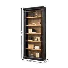 8-Foot Tall Wood Bookcase with 4 Adjustable Shelves, Steel Frame, Black