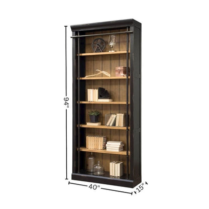 8-Foot Tall Wood Bookcase with 4 Adjustable Shelves, Steel Frame, Black
