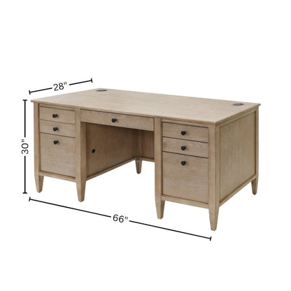 Wood Double Pedestal Desk, 7 Drawers, 2 Locking Files, Brown