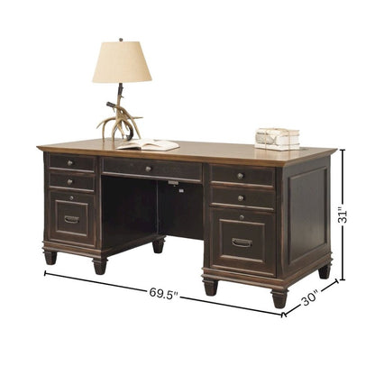 Wood Double Pedestal Desk, 7 Drawers, Locking File, Black