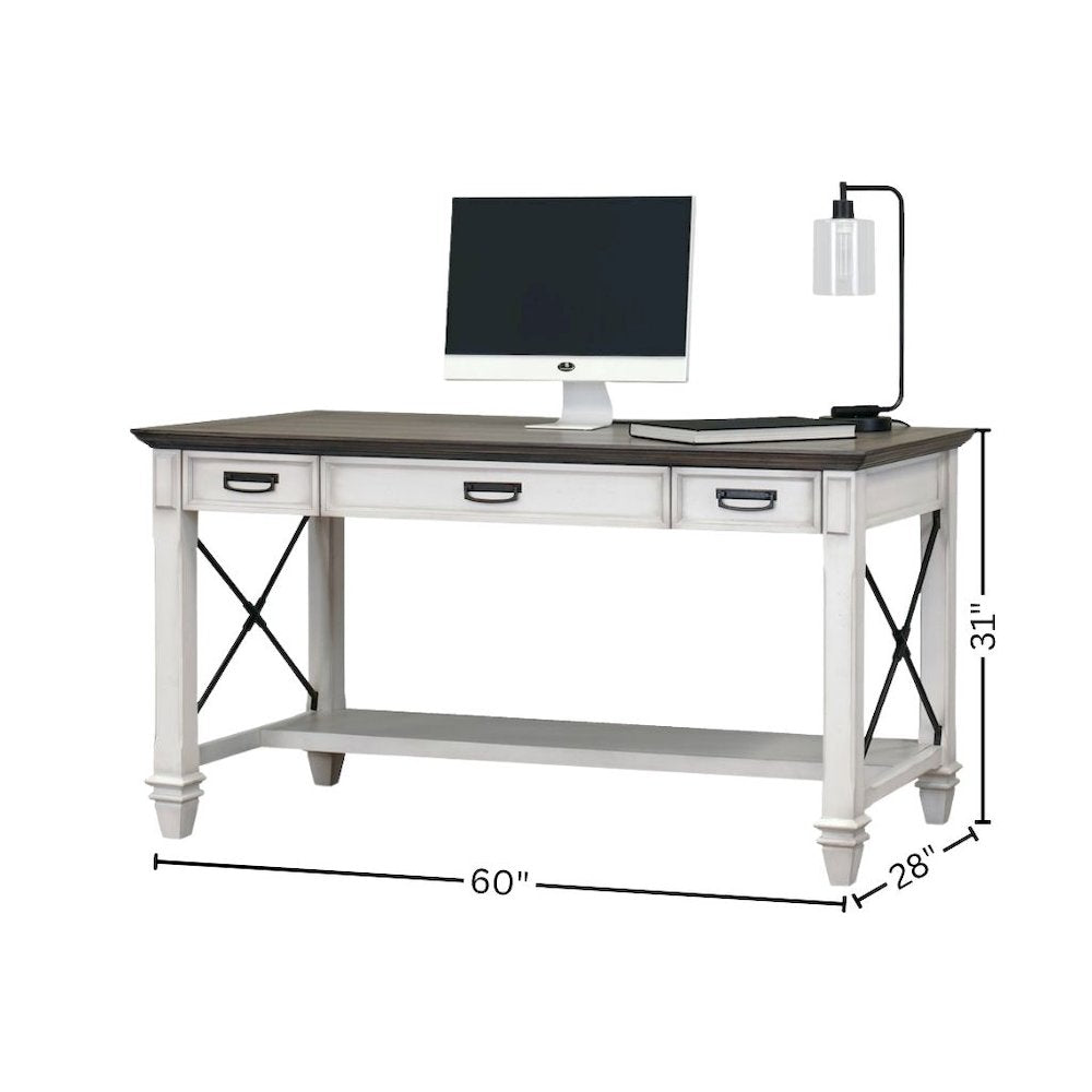 Wood Writing Desk, 3 Utility Drawers, Power Center, Charging Shelf, White