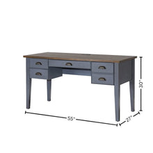 Farmhouse Half Pedestal Executive Desk, 4 Drawers, Power Center, Blue