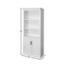 Modern Wood Lower Doors Bookcase, Fully Assembled, 3 Adjustable Shelves, White