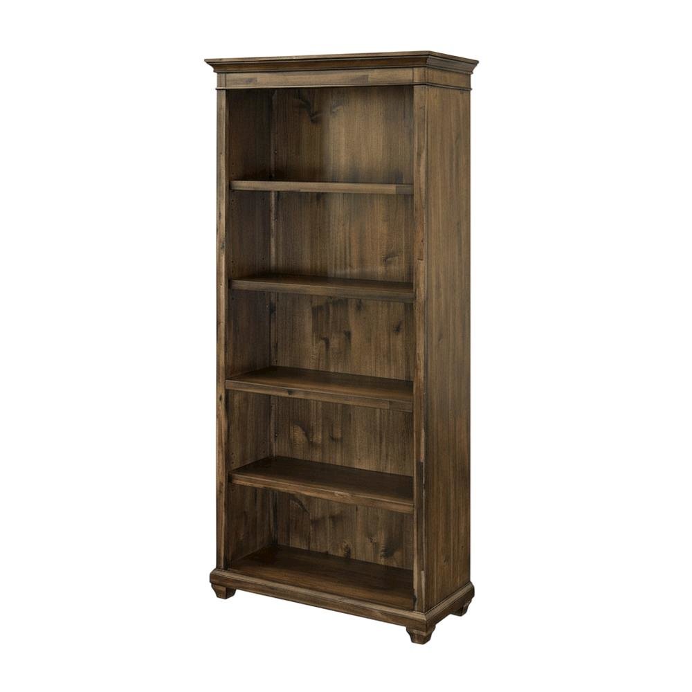 Wood Bookcase With Doors, 3 Adjustable Shelves, Fixed Shelf, Brown