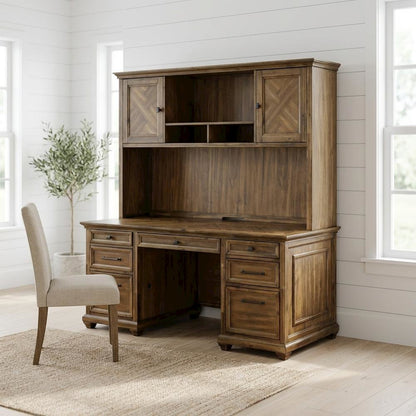 Wood Hutch with Doors, Fully Assembled Brown Storage Cabinet for Home