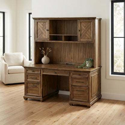 Wood Hutch with Doors, Fully Assembled Brown Storage Cabinet for Home