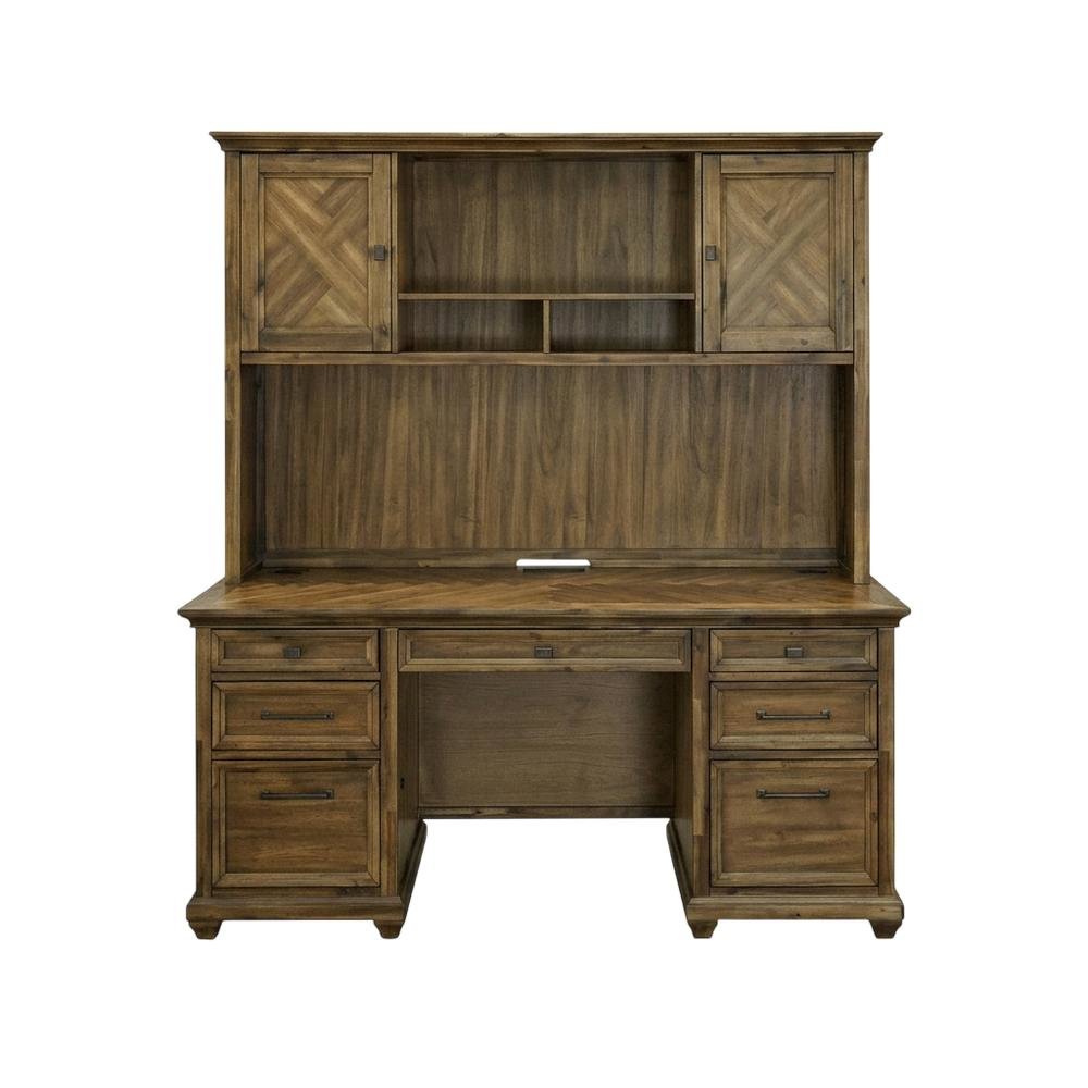 Wood Hutch with Doors, Fully Assembled Brown Storage Cabinet for Home