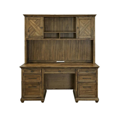 Wood Hutch with Doors, Fully Assembled Brown Storage Cabinet for Home
