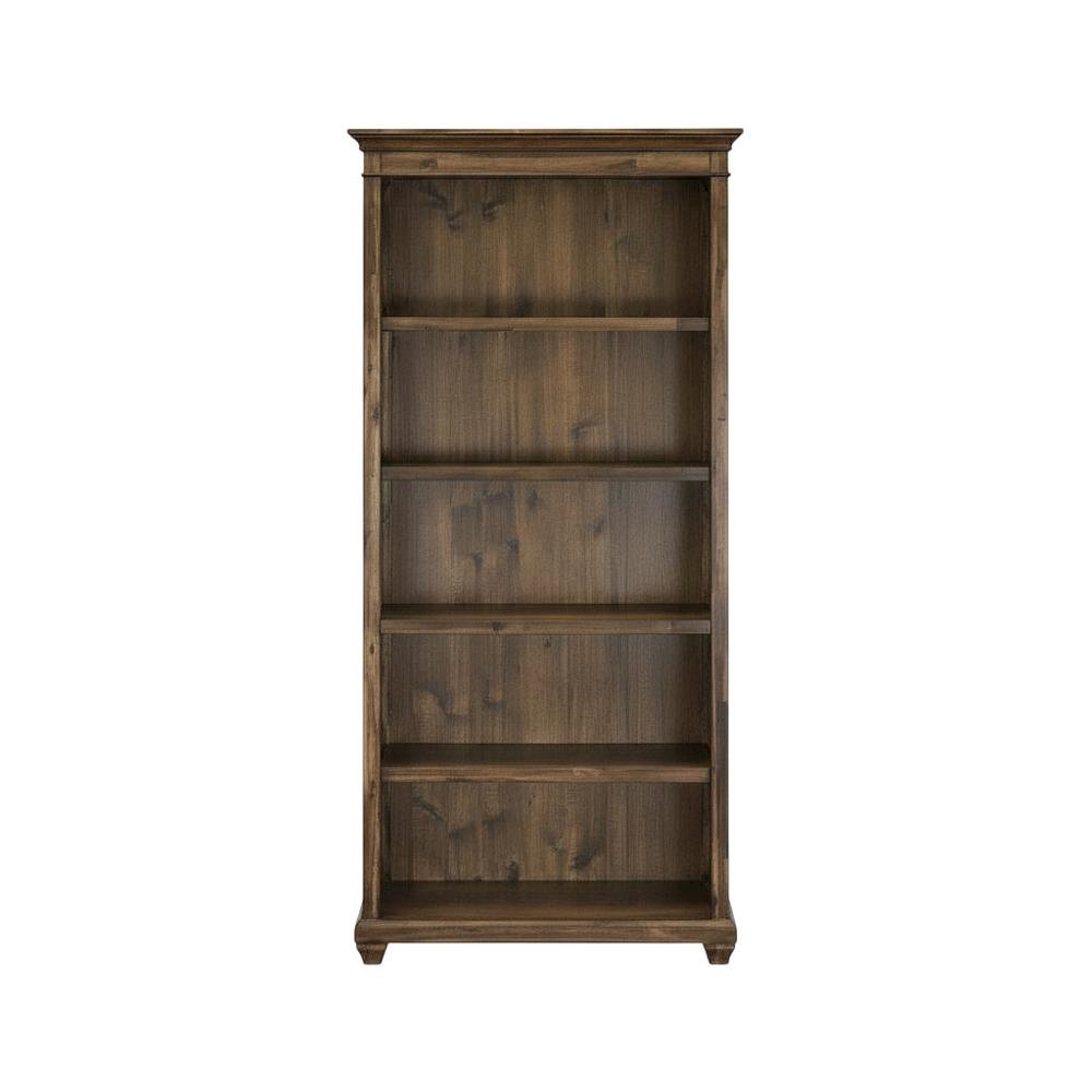 Wood Bookcase With Doors, 3 Adjustable Shelves, Fixed Shelf, Brown