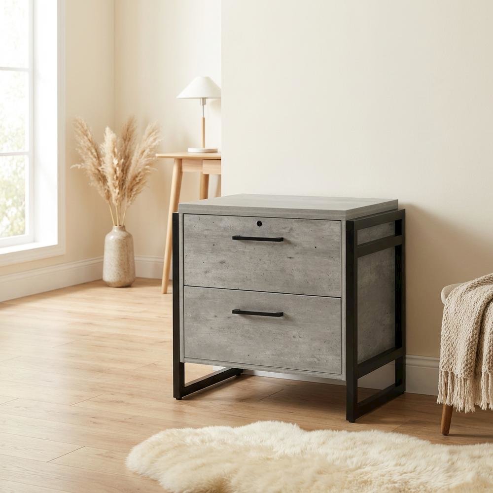 Lateral File Cabinet, Laminate, Two Drawers, Locking, Gray