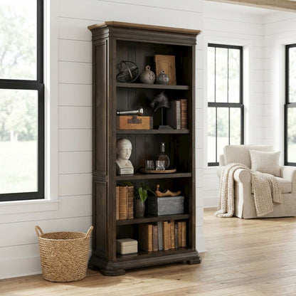 Executive Open Bookcase, 3 Adjustable Shelves, Fixed Shelf, Brown