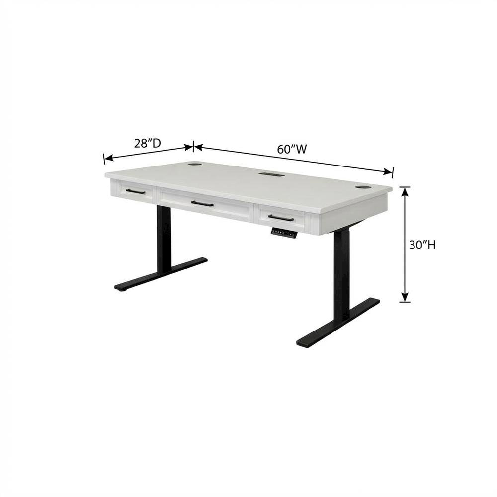 Electric Sit/Stand Desk, Height Adjustable, 3 Drawers, Power Center, White