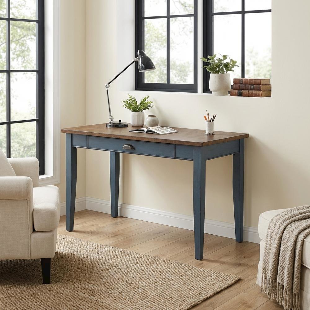 Blue Wood Writing Desk, Sleek Design And Smooth Finish For Home Or Office Use