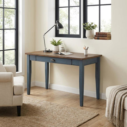 Blue Wood Writing Desk, Sleek Design And Smooth Finish For Home Or Office Use