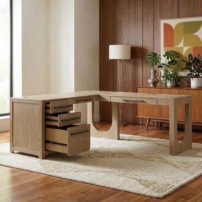 Brown L-Shaped Modern Desk – Corner Office Desk for Home or Work Use