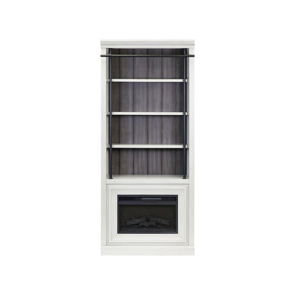 Toulouse Three 8' Tall Bookcase Wall With Fireplace and Ladder, Storage