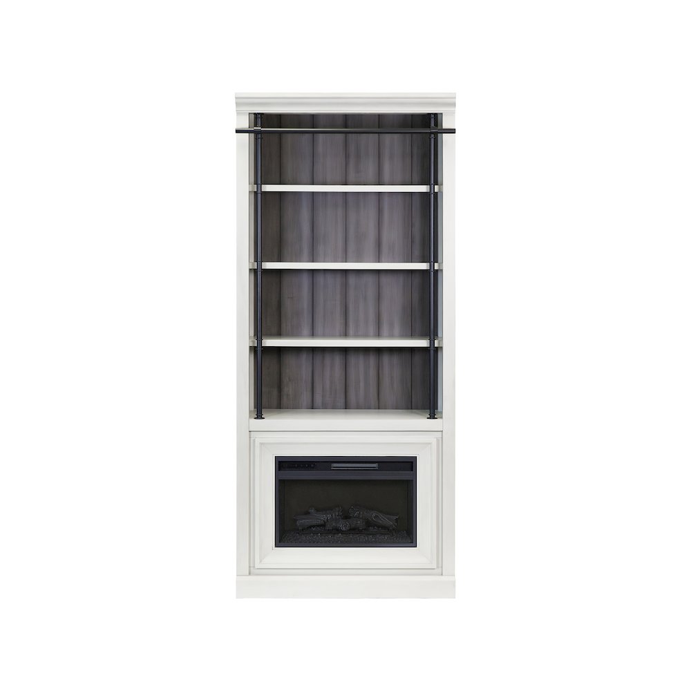 Toulouse Three 8' Tall Bookcase Wall With Fireplace and Ladder, Storage