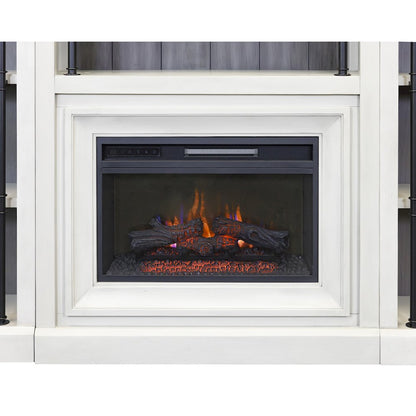 Toulouse Three 8' Tall Bookcase Wall With Fireplace and Ladder, Storage