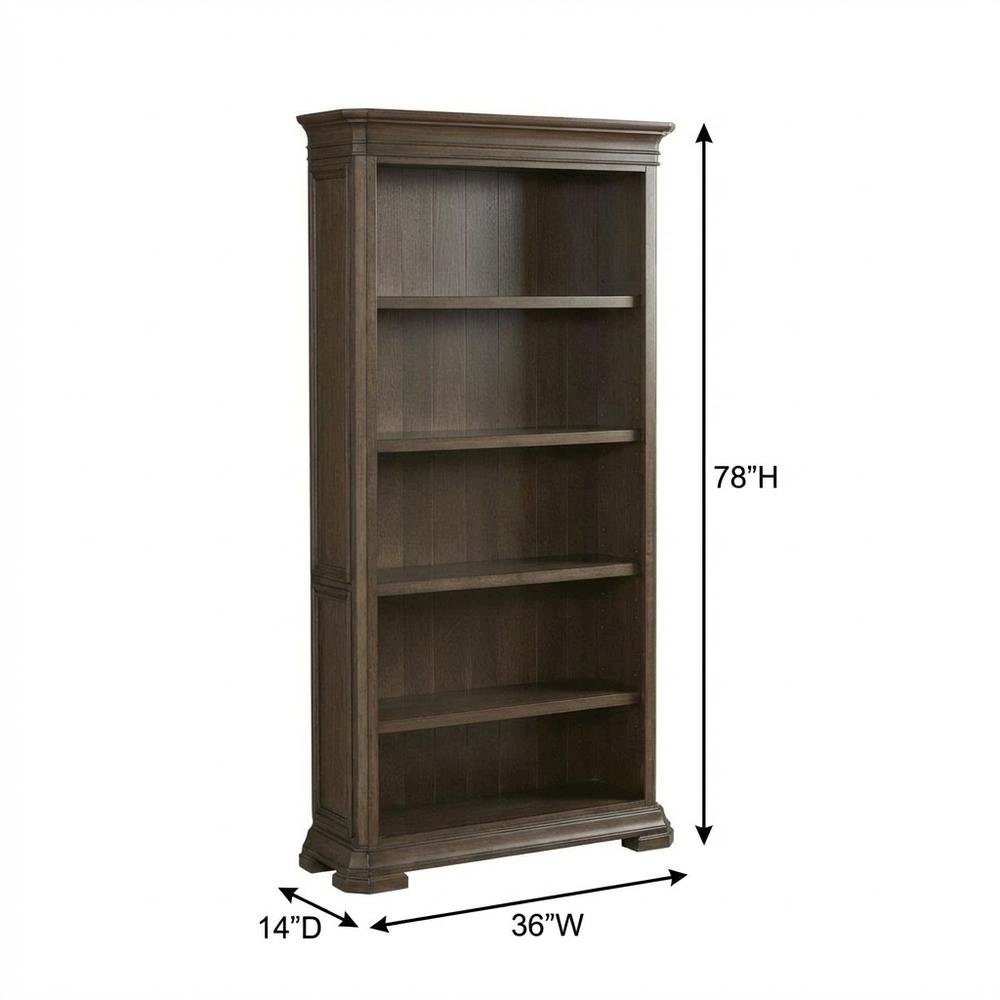 Executive Open Bookcase, 3 Adjustable Shelves, Fixed Shelf, Brown