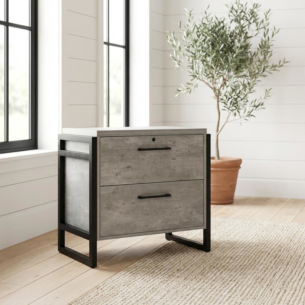 Lateral File Cabinet, Laminate, Two Drawers, Locking, Gray