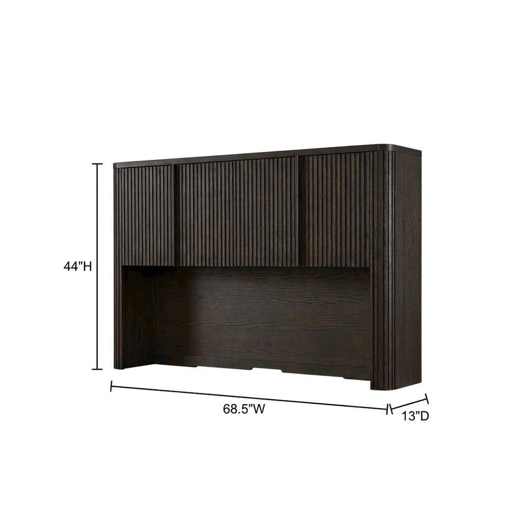 Brown executive hutch with wood doors, fully assembled, spacious storage