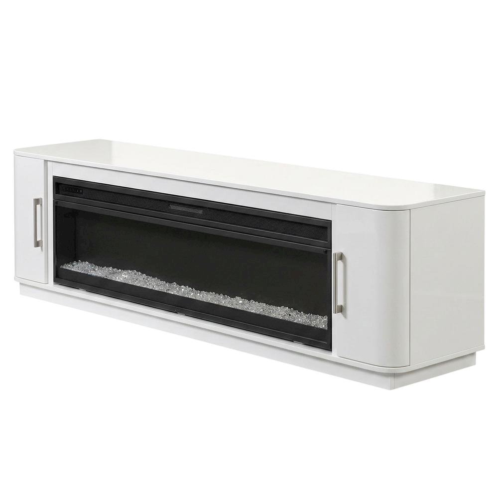 White Wide Fireplace Console, Solid Wood Fully Assembled TV Stand