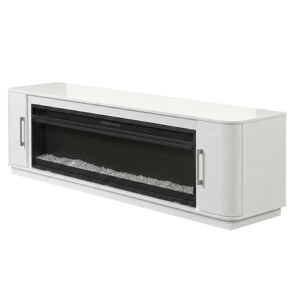 White Wide Fireplace Console, Solid Wood Fully Assembled TV Stand