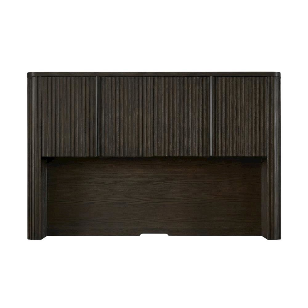 Brown executive hutch with wood doors, fully assembled, spacious storage