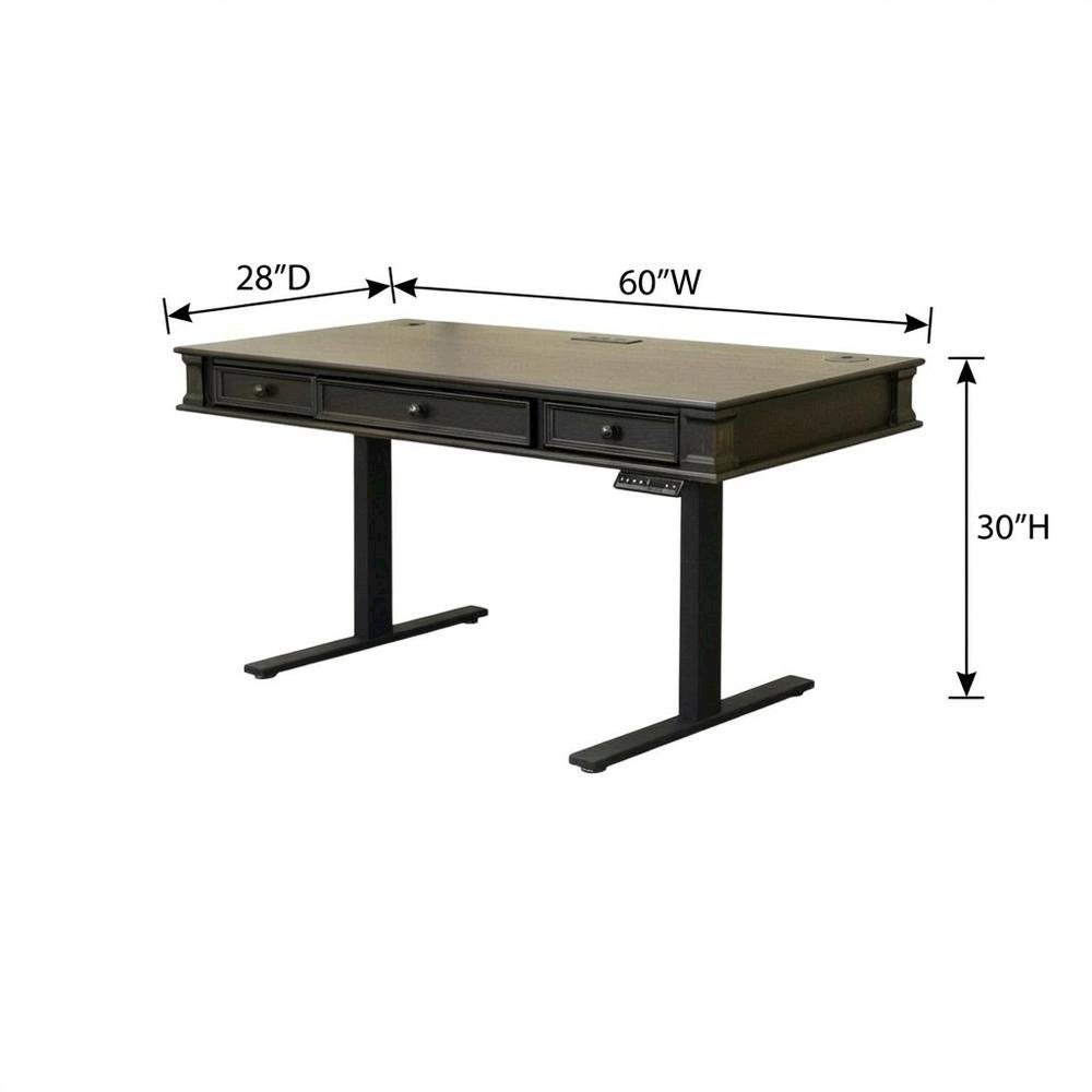 Wood Electronic Sit/Stand Desk with 3 Drawers, Adjustable Height, Dark Brown